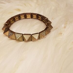 Gold Pyramid Spike Stretch Bracelet Textured Geometric Bangle Vintage Inspired